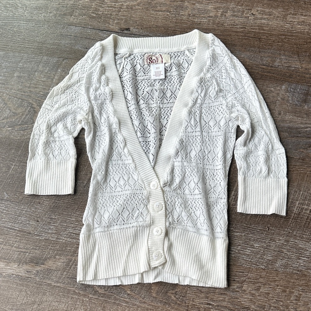 SO Women's White Knit Cardigan Sweater